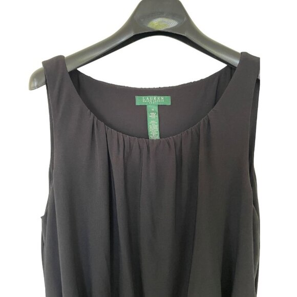 Lauren Ralph Lauren Black Ruched Sheath Dress Sz 14 Sleeveless Scoop Neck - Picture 5 of 10
